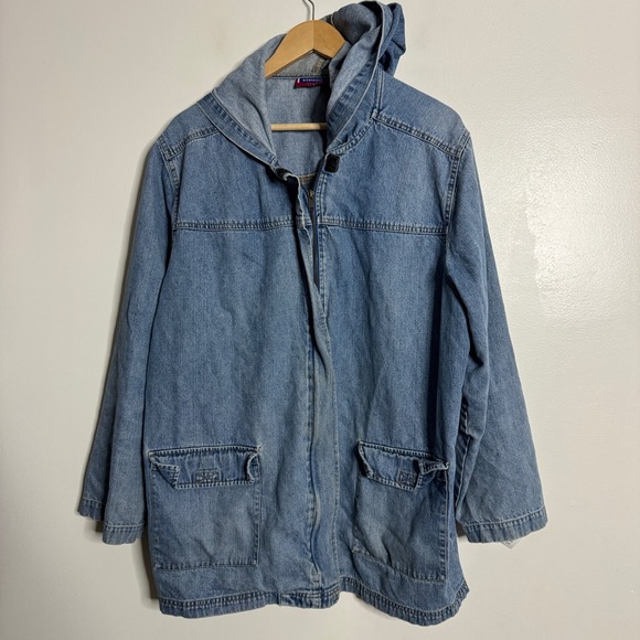 Westport Woman Denim Hooded Jacket Mens Blue Jean Zip Up Coat Plus 2X - Picture 1 of 8